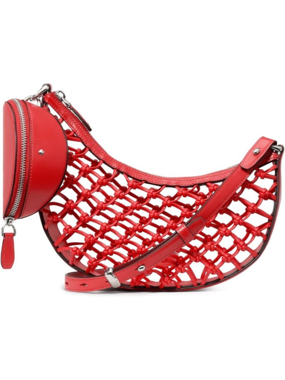 Women's Tomato Woven Leather Duo Crossbody Bag Adjustable Strap Shoulder Purse